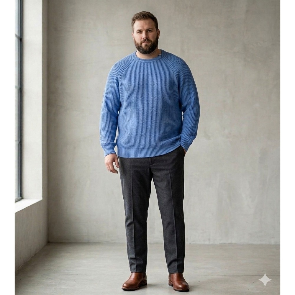 Piombo Sweater Mens XXL‎ Blue Crewneck Ribbed Knit Wool Blend Raglan Sleeve NEW